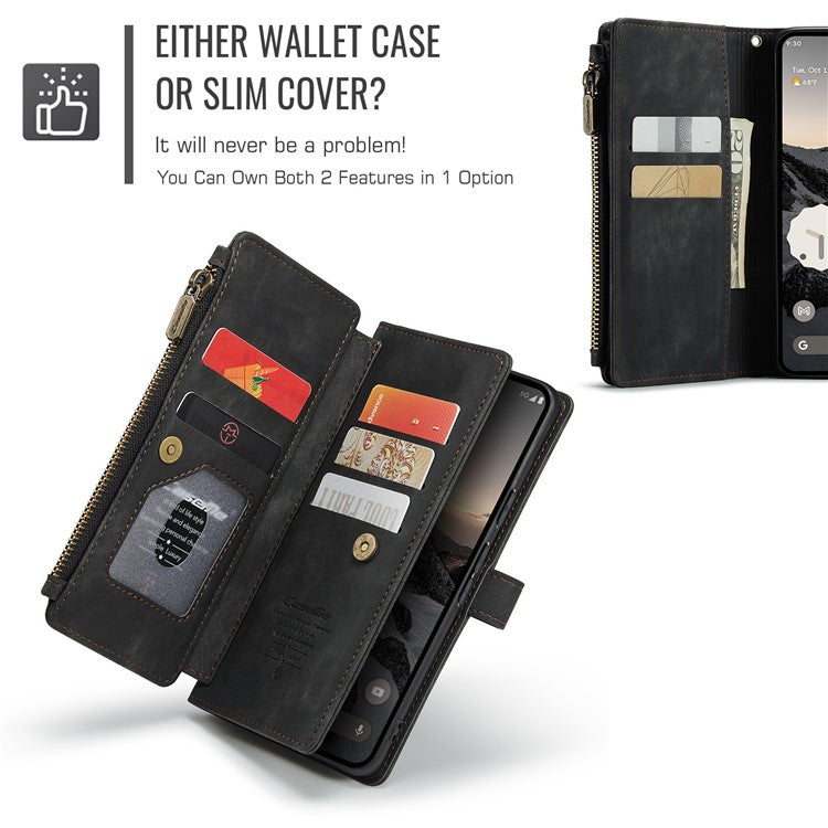 CASEME C30 Series for Google Pixel 9 Pro / Pixel 9 Case PU Leather 7 Card Slots Wallet Phone Cover - Black