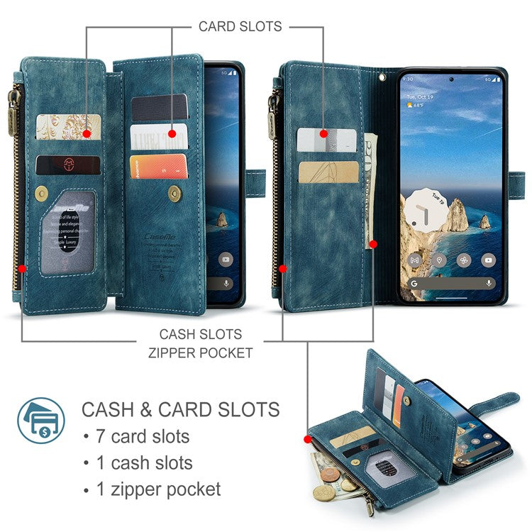 CASEME C30 Series for Google Pixel 9 Pro / Pixel 9 Case PU Leather 7 Card Slots Wallet Phone Cover - Blue