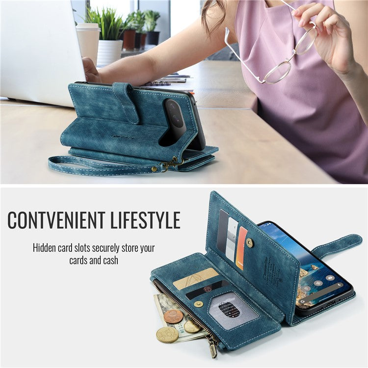 CASEME C30 Series for Google Pixel 9 Pro / Pixel 9 Case PU Leather 7 Card Slots Wallet Phone Cover - Blue