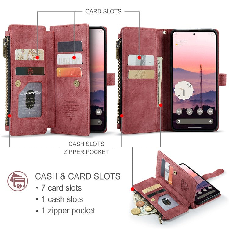 CASEME C30 Series for Google Pixel 9 Pro / Pixel 9 Case PU Leather 7 Card Slots Wallet Phone Cover - Red