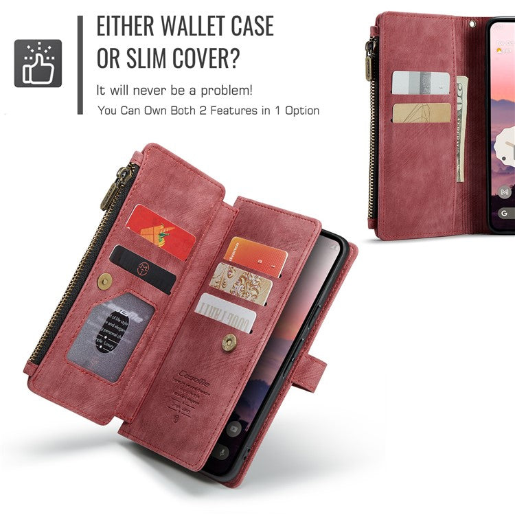 CASEME C30 Series for Google Pixel 9 Pro / Pixel 9 Case PU Leather 7 Card Slots Wallet Phone Cover - Red