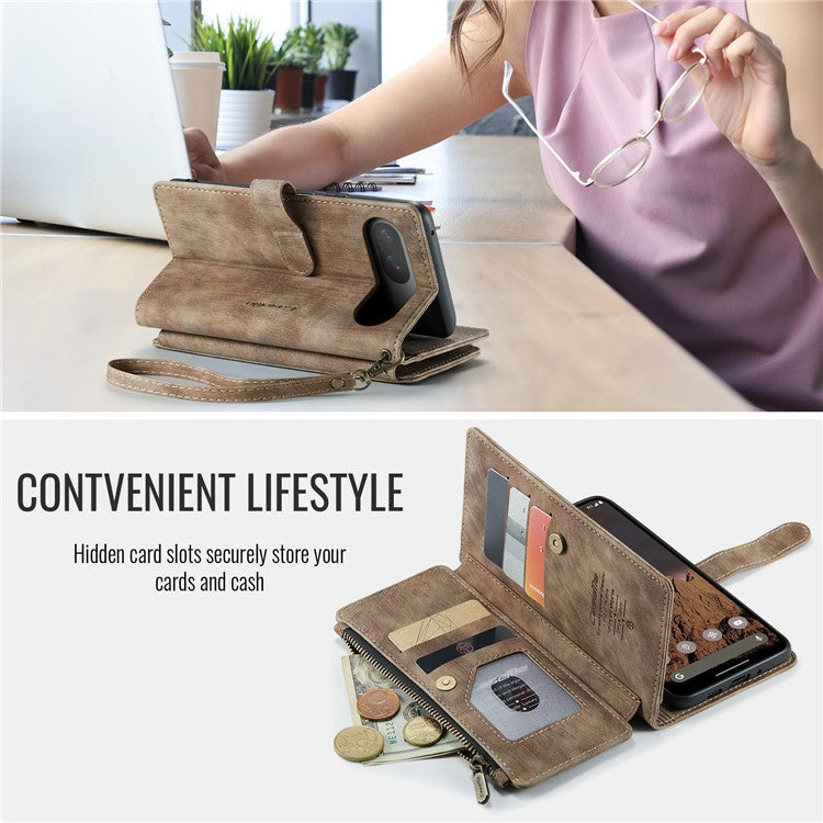 CASEME C30 Series for Google Pixel 9 Pro / Pixel 9 Case PU Leather 7 Card Slots Wallet Phone Cover - Brown
