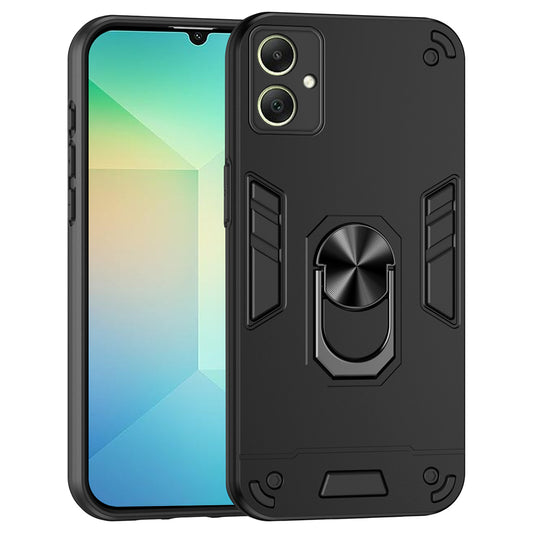 For Samsung Galaxy A06 Case PC+TPU Drop Defend Phone Cover with Ring Kickstand - Black