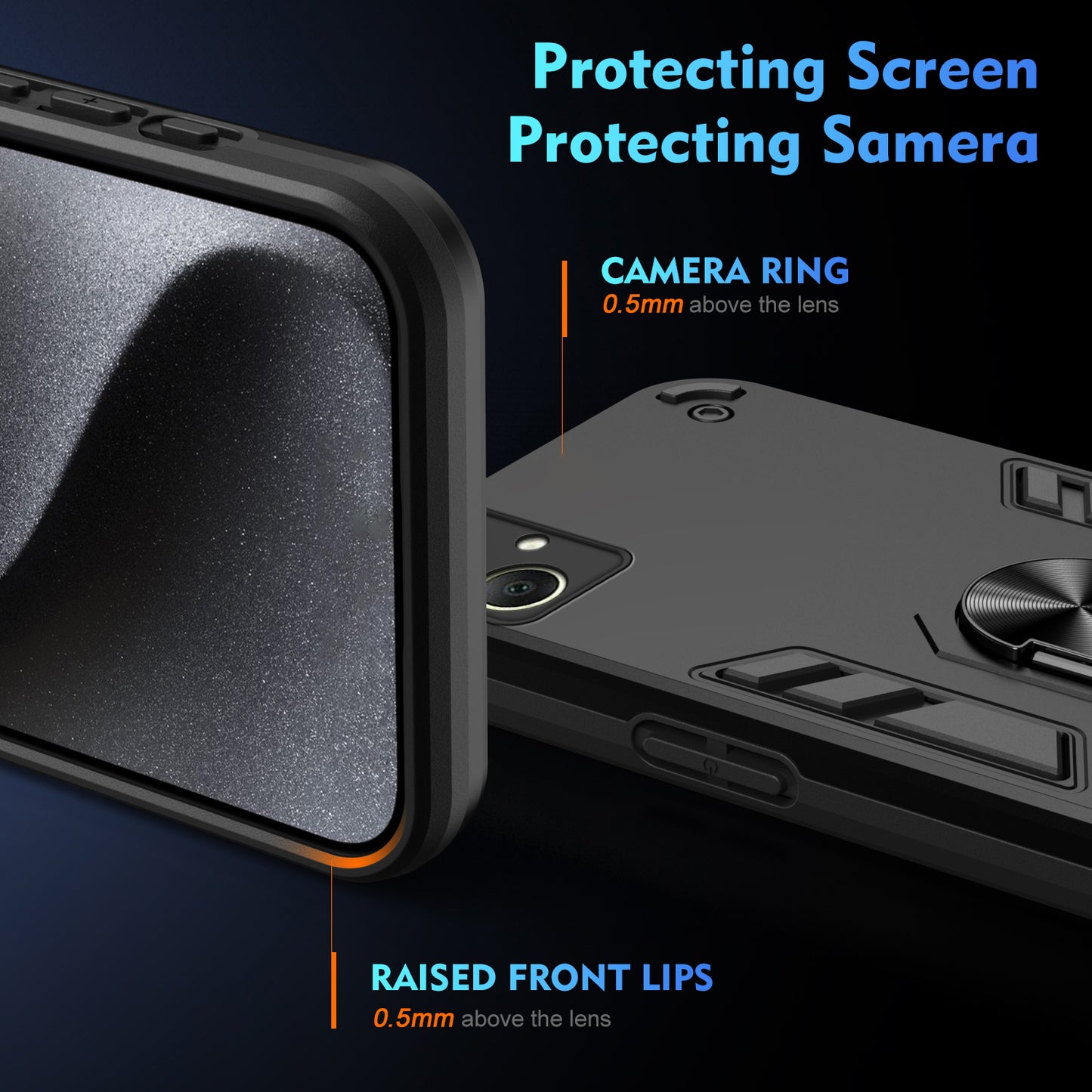For Samsung Galaxy A06 Case PC+TPU Drop Defend Phone Cover with Ring Kickstand - Black