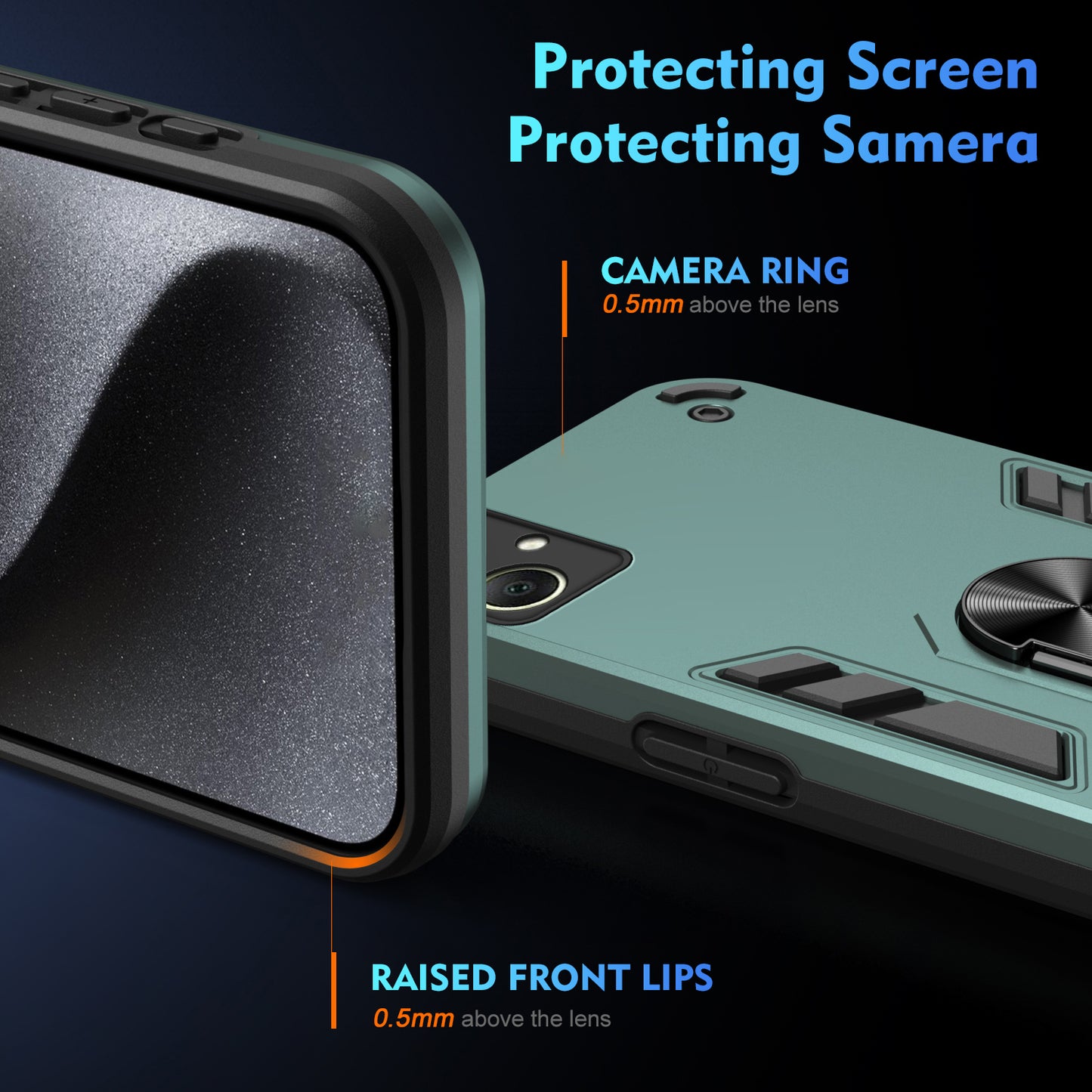 For Samsung Galaxy A06 Case PC+TPU Drop Defend Phone Cover with Ring Kickstand - Green