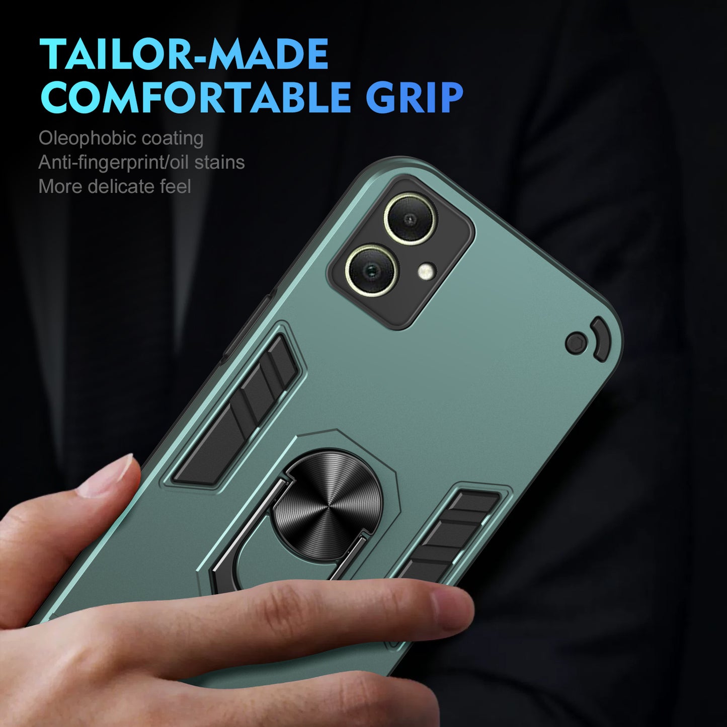 For Samsung Galaxy A06 Case PC+TPU Drop Defend Phone Cover with Ring Kickstand - Green