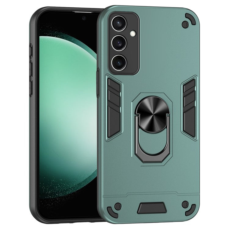 For Samsung Galaxy S24 FE Case PC+TPU Drop Defend Phone Cover with Ring Kickstand - Green