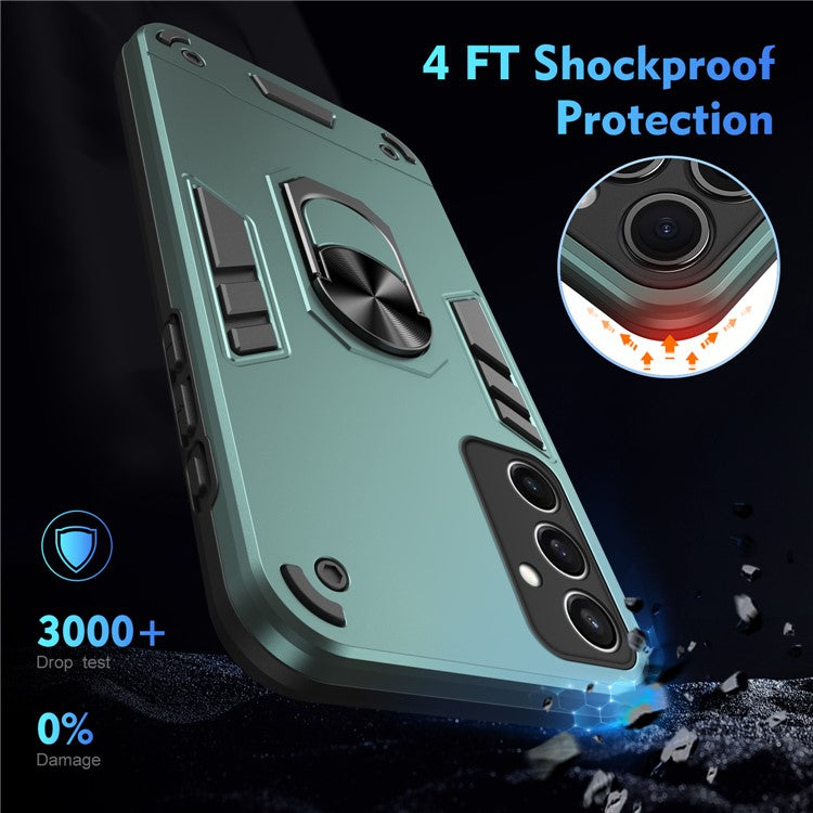 For Samsung Galaxy S24 FE Case PC+TPU Drop Defend Phone Cover with Ring Kickstand - Green