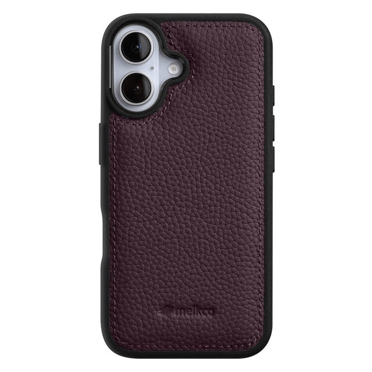 MELKCO For iPhone 16 Case Genuine Cow Leather Coated PC Phone Cover - Purple