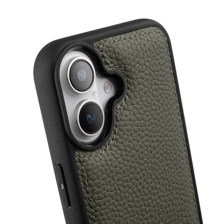 MELKCO For iPhone 16 Plus Case Genuine Cow Leather Coated PC Phone Cover - Grey