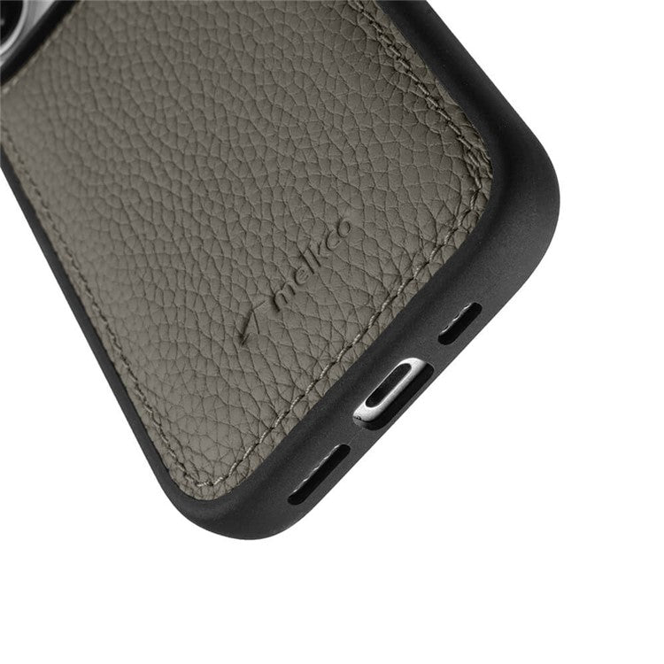 MELKCO For iPhone 16 Plus Case Genuine Cow Leather Coated PC Phone Cover - Grey