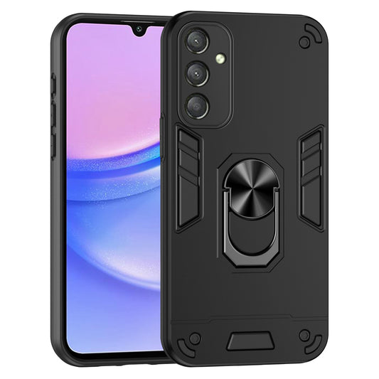 For Samsung Galaxy A16 5G / A16 4G Case PC+TPU Drop Defend Phone Cover with Ring Kickstand - Black