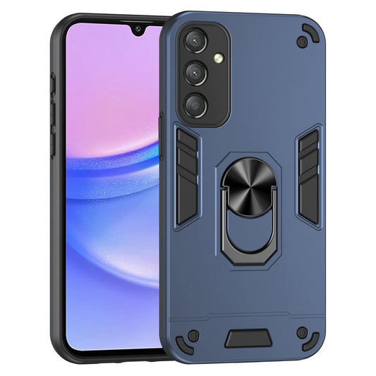 For Samsung Galaxy A16 5G / A16 4G Case PC+TPU Drop Defend Phone Cover with Ring Kickstand - Blue