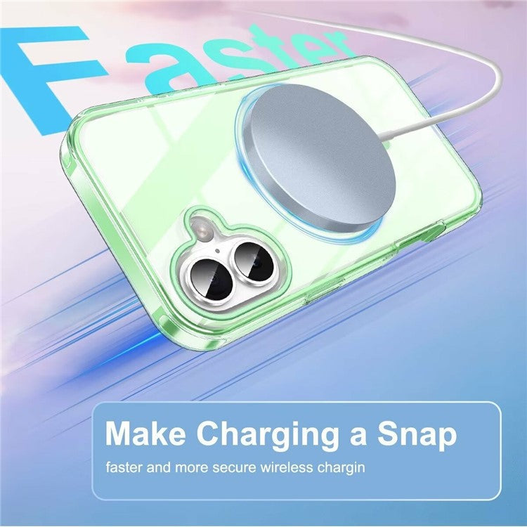 For iPhone 16 Clear Case Compatible with MagSafe PC+TPU Phone Cover Built-In PET Screen Film - Light Purple