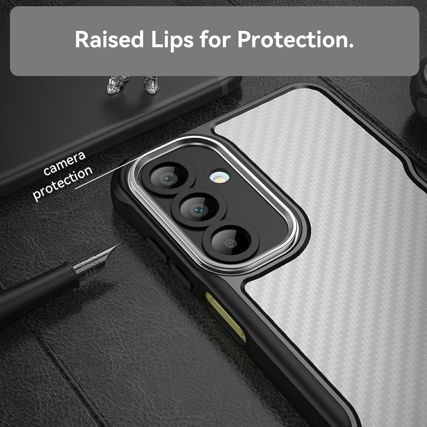 For Samsung Galaxy A16 5G / A16 4G Case Carbon Fiber Scratch-Resistant TPU+PC Phone Cover - Black