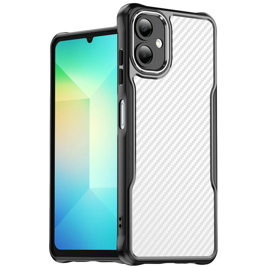 For Samsung Galaxy A06 Case Carbon Fiber Scratch-Resistant TPU+PC Phone Cover - Black