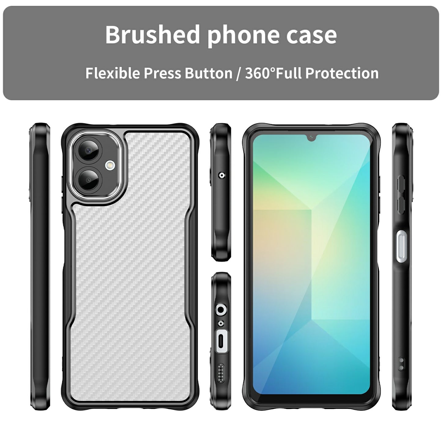 For Samsung Galaxy A06 Case Carbon Fiber Scratch-Resistant TPU+PC Phone Cover - Black