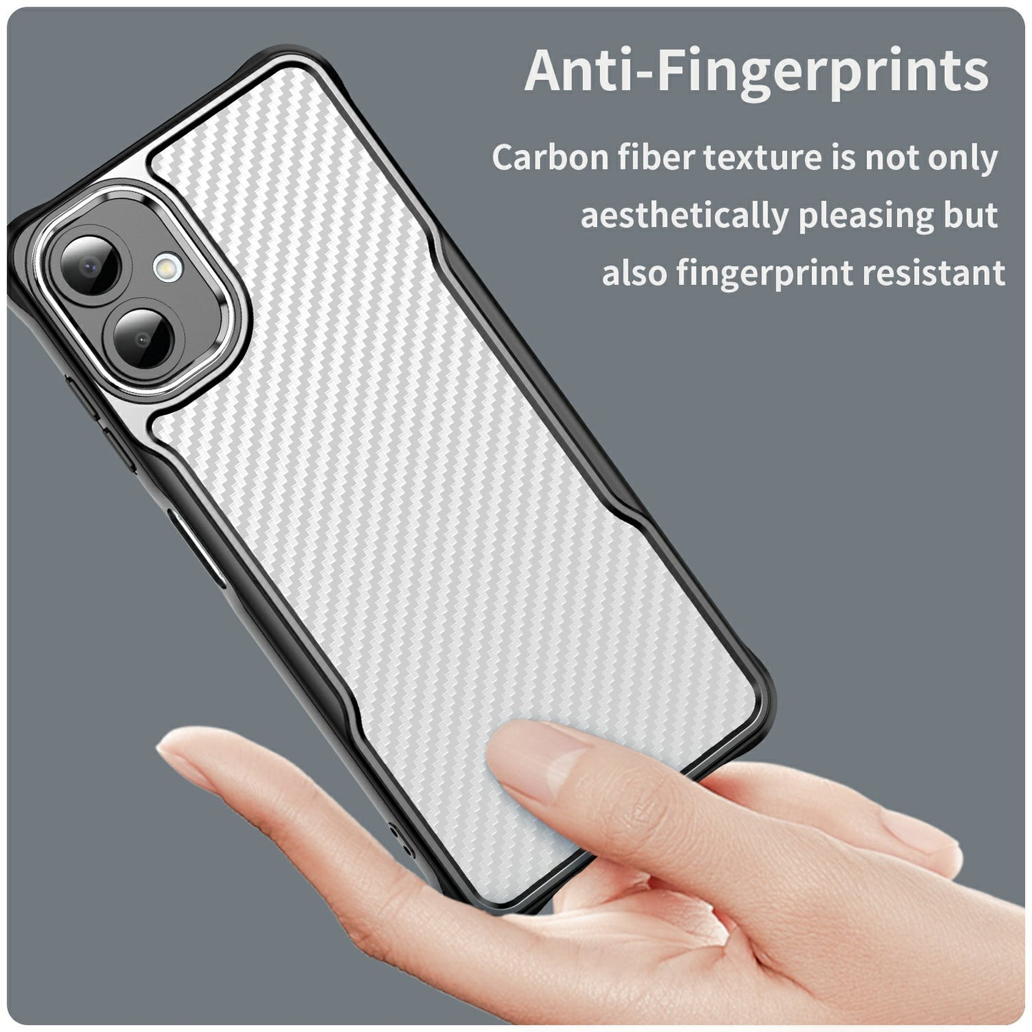 For Samsung Galaxy A06 Case Carbon Fiber Scratch-Resistant TPU+PC Phone Cover - Black