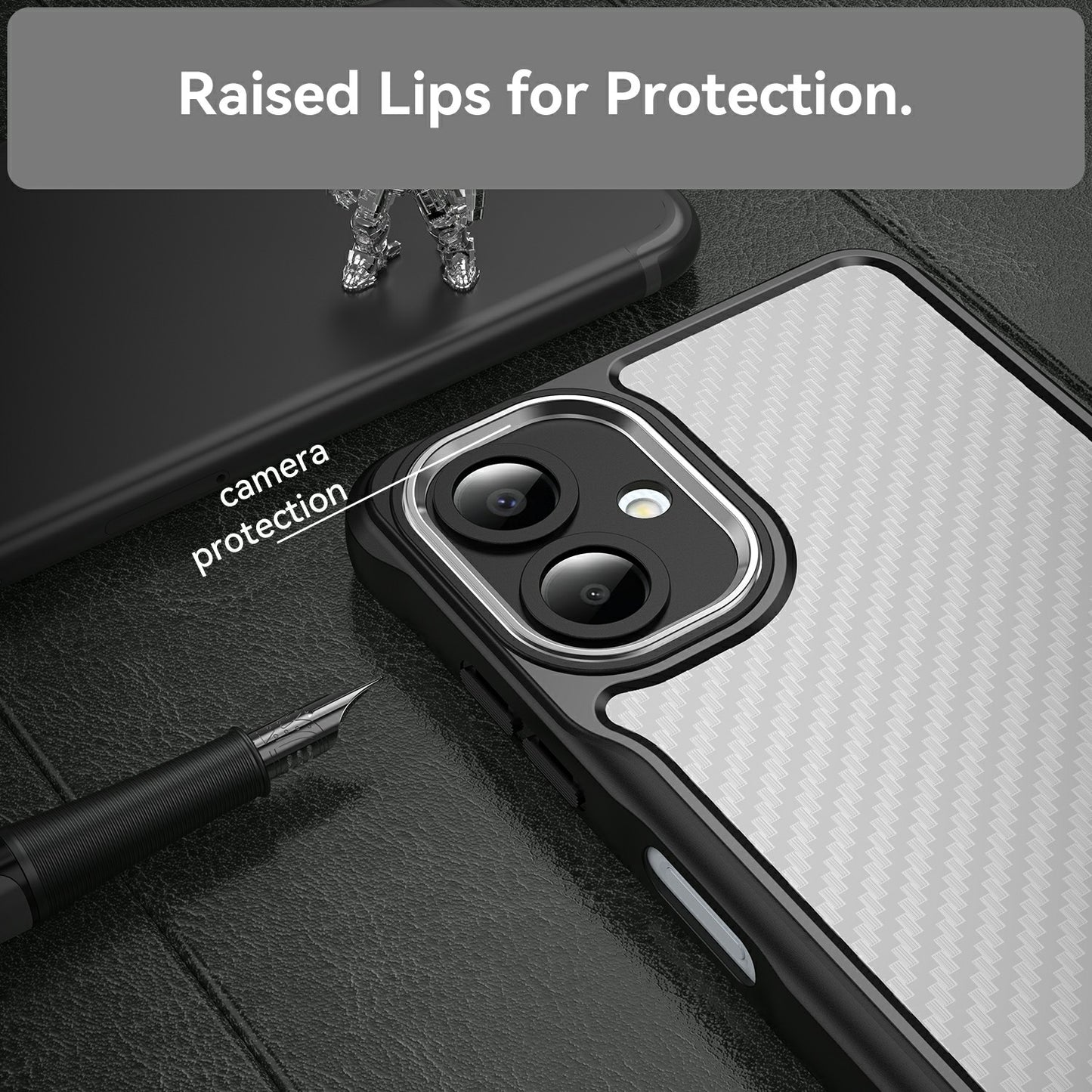 For Samsung Galaxy A06 Case Carbon Fiber Scratch-Resistant TPU+PC Phone Cover - Black