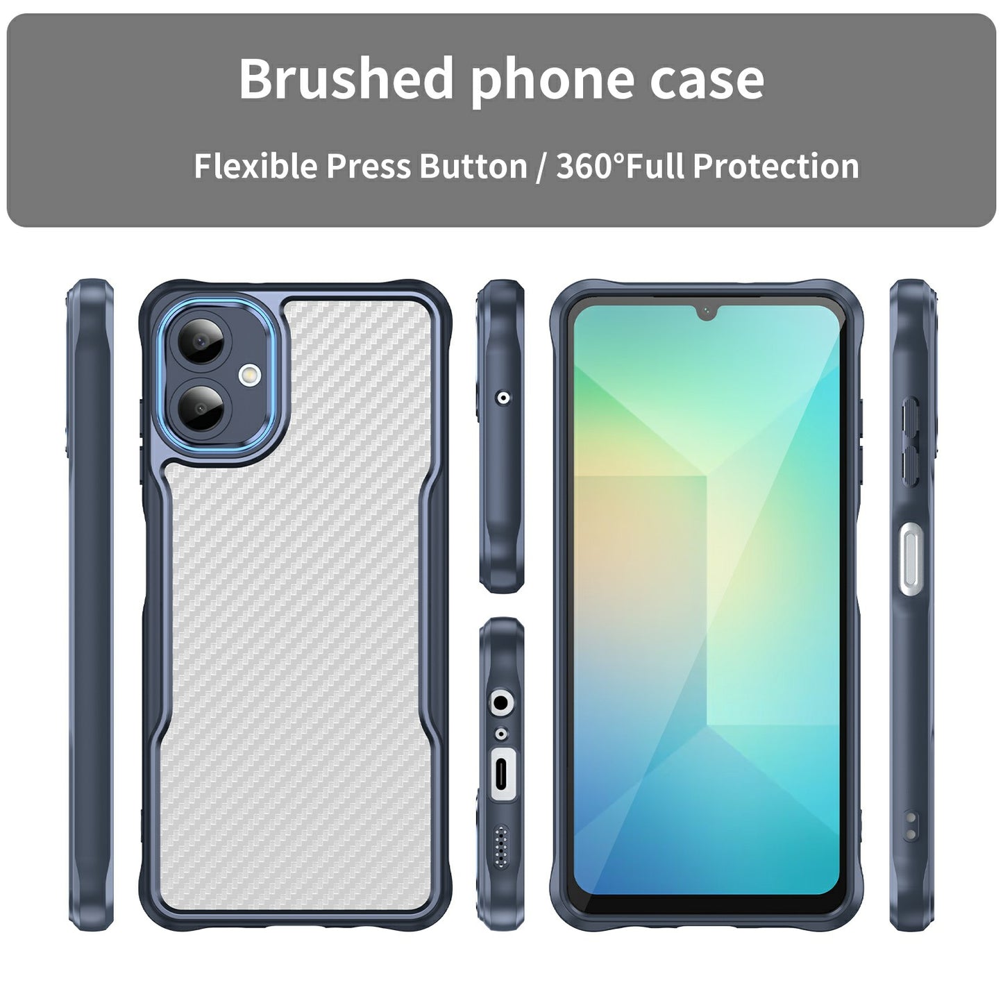 For Samsung Galaxy A06 Case Carbon Fiber Scratch-Resistant TPU+PC Phone Cover - Blue