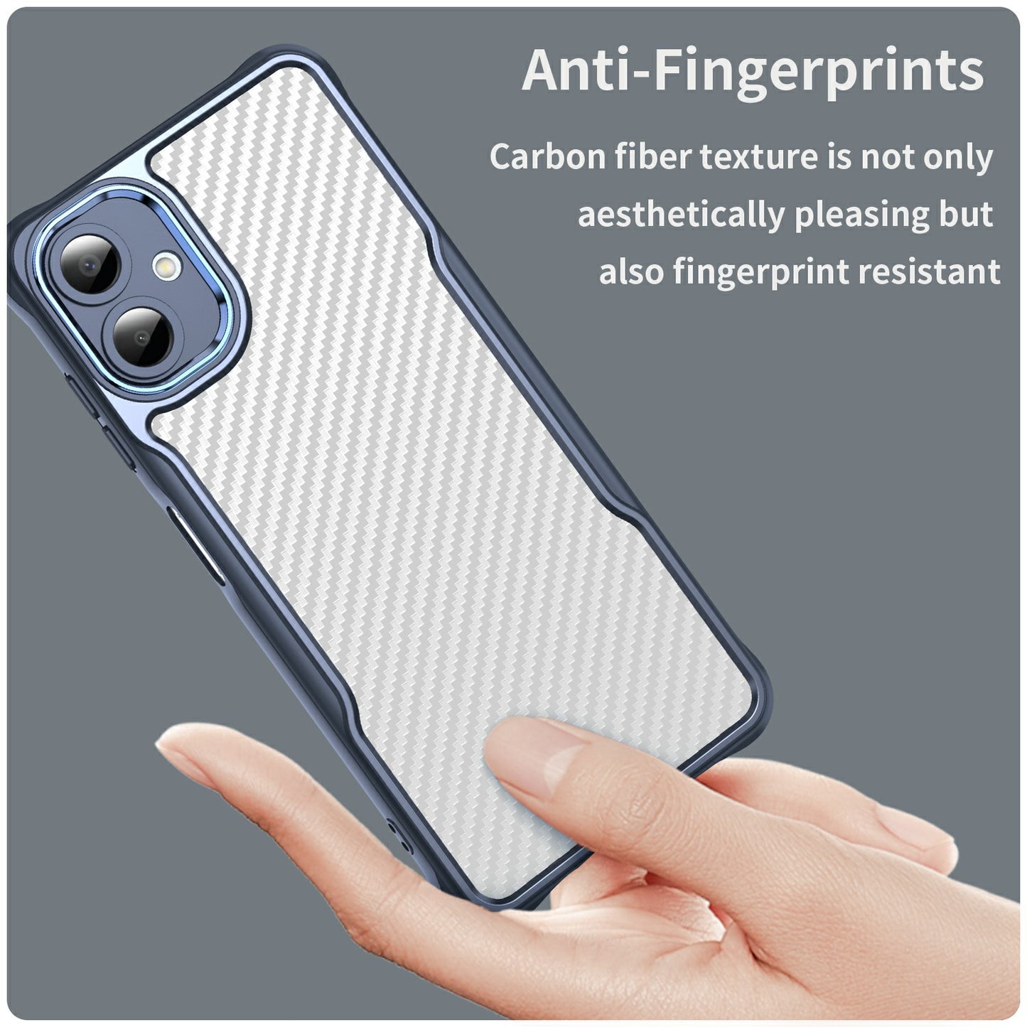For Samsung Galaxy A06 Case Carbon Fiber Scratch-Resistant TPU+PC Phone Cover - Blue