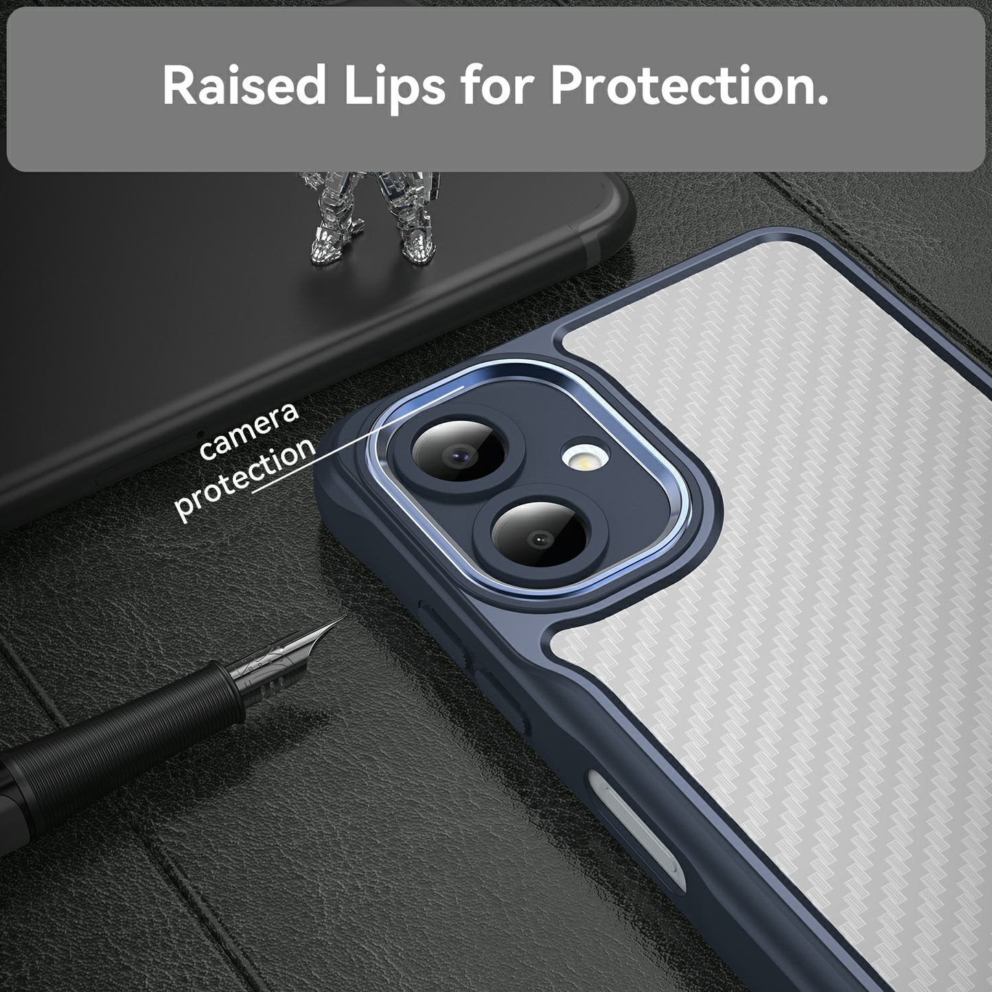 For Samsung Galaxy A06 Case Carbon Fiber Scratch-Resistant TPU+PC Phone Cover - Blue