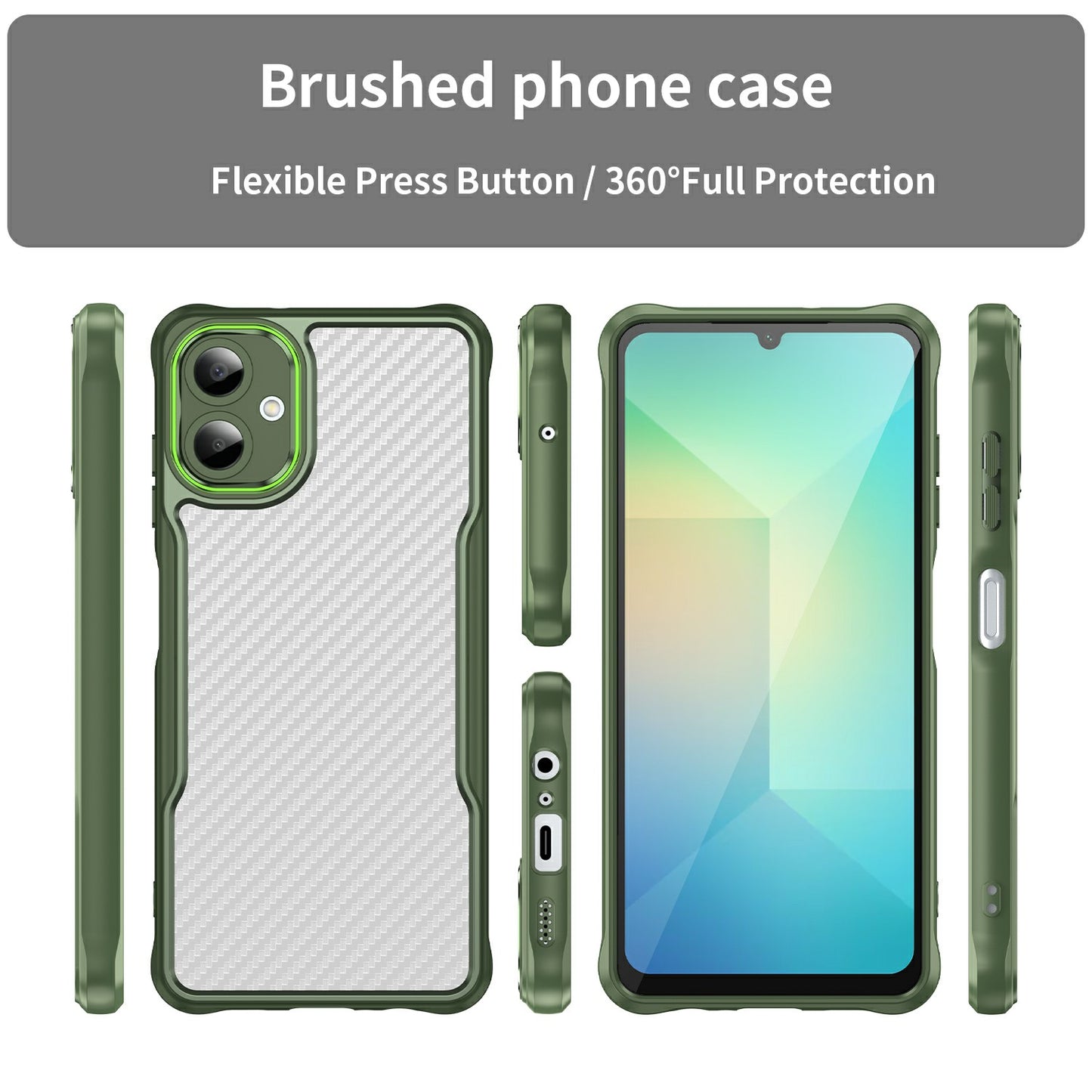 For Samsung Galaxy A06 Case Carbon Fiber Scratch-Resistant TPU+PC Phone Cover - Green