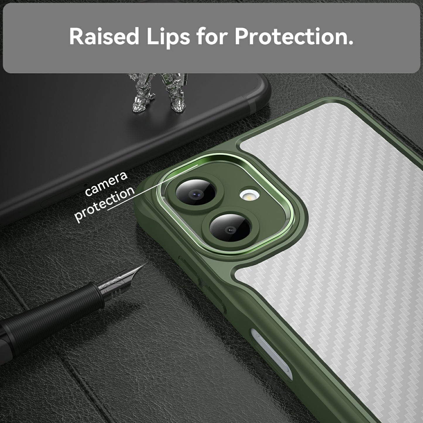 For Samsung Galaxy A06 Case Carbon Fiber Scratch-Resistant TPU+PC Phone Cover - Green
