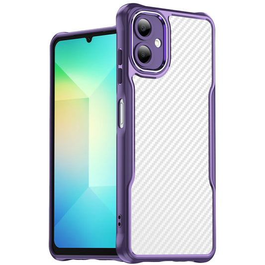 For Samsung Galaxy A06 Case Carbon Fiber Scratch-Resistant TPU+PC Phone Cover - Purple