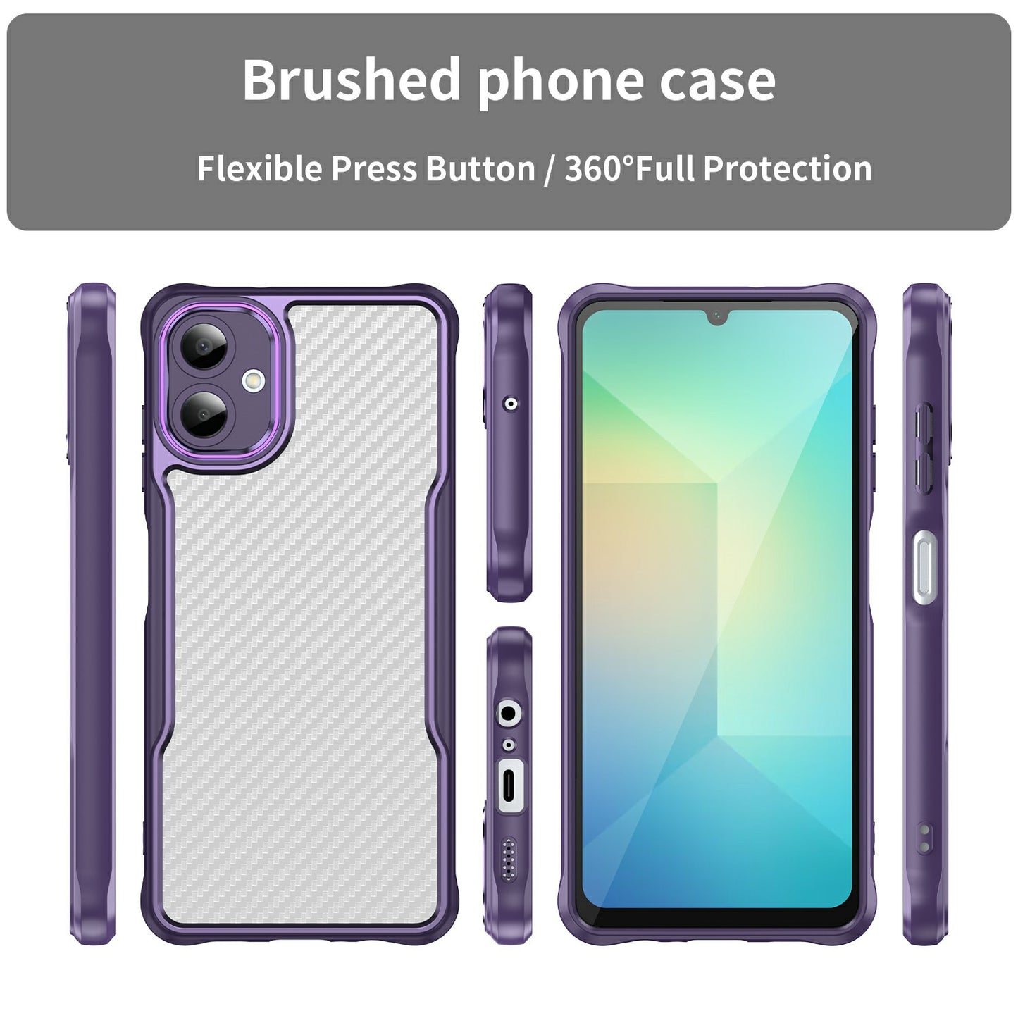For Samsung Galaxy A06 Case Carbon Fiber Scratch-Resistant TPU+PC Phone Cover - Purple