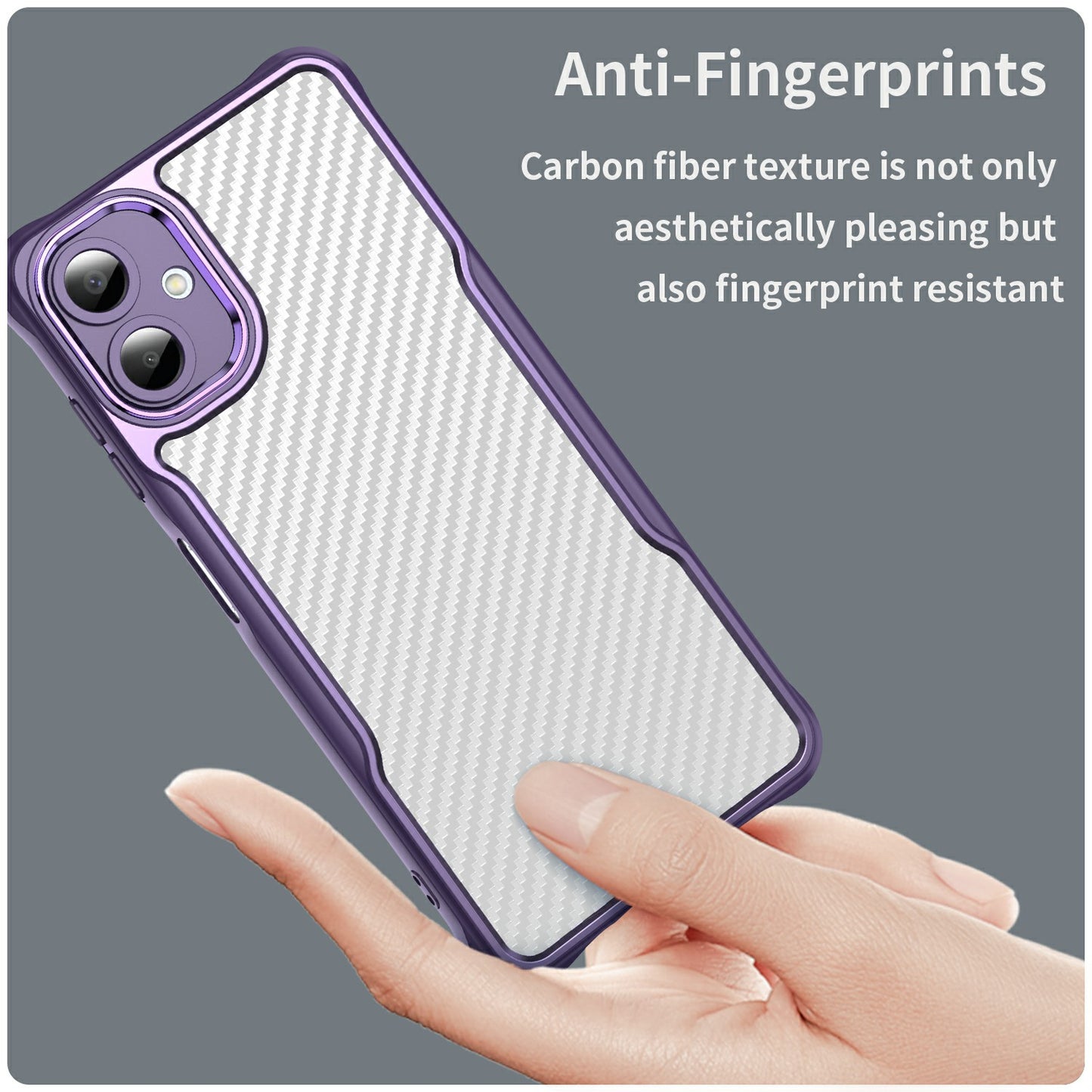 For Samsung Galaxy A06 Case Carbon Fiber Scratch-Resistant TPU+PC Phone Cover - Purple
