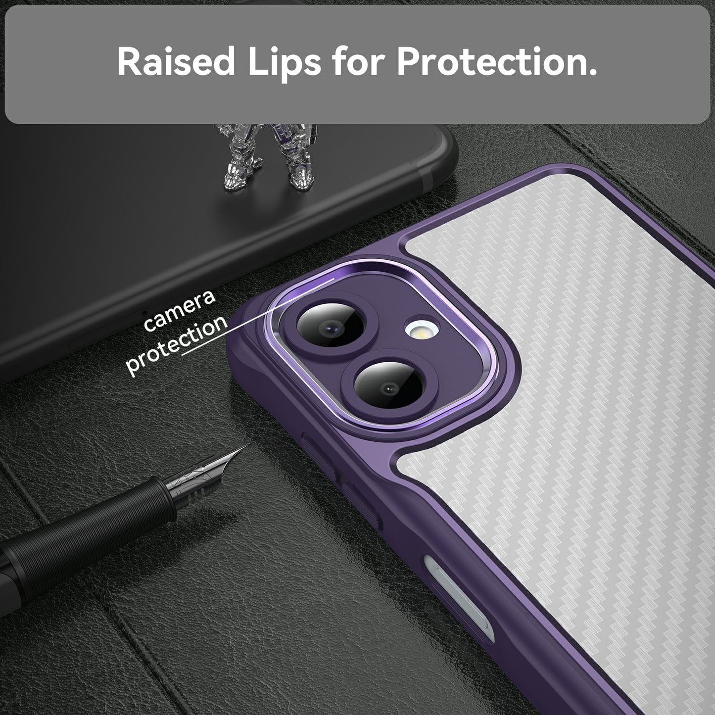 For Samsung Galaxy A06 Case Carbon Fiber Scratch-Resistant TPU+PC Phone Cover - Purple
