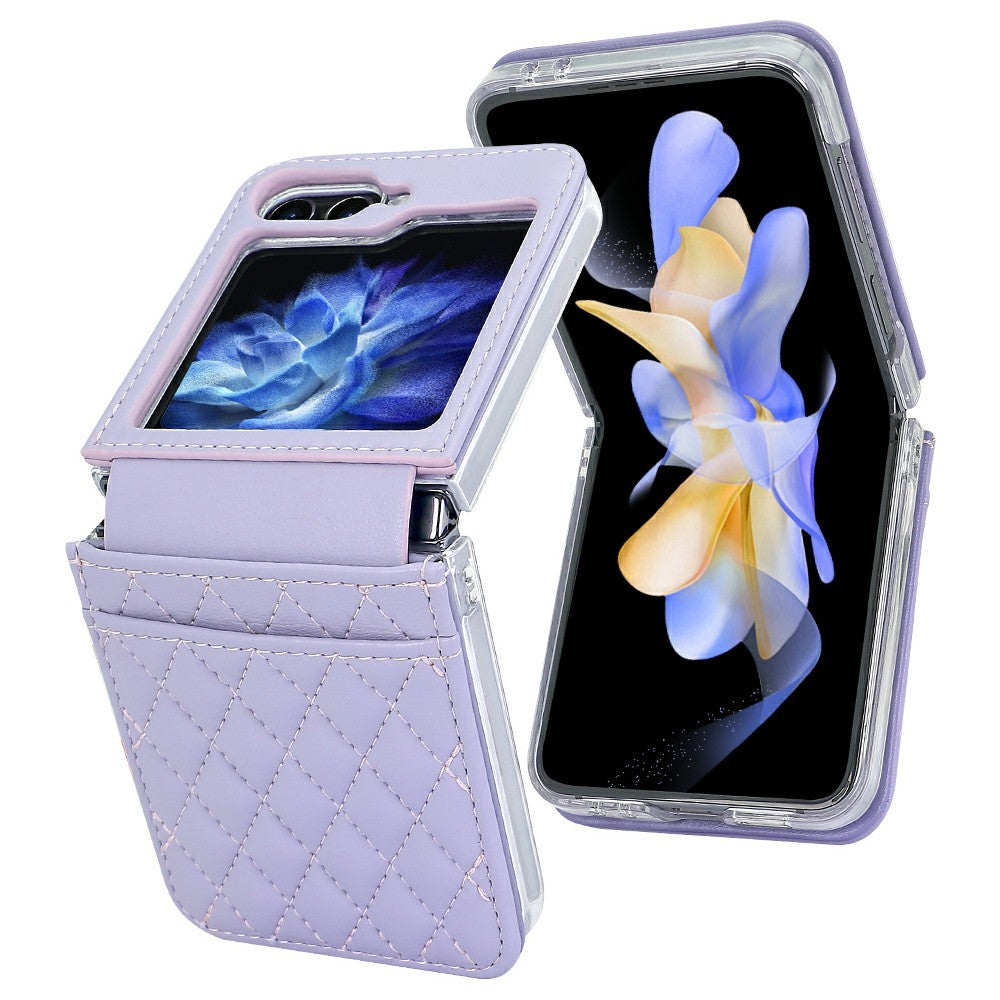 For Samsung Galaxy Z Flip7 FE 5G / Z Flip6 5G Case with Strap Card Slot PU+PC Phone Back Cover - Purple