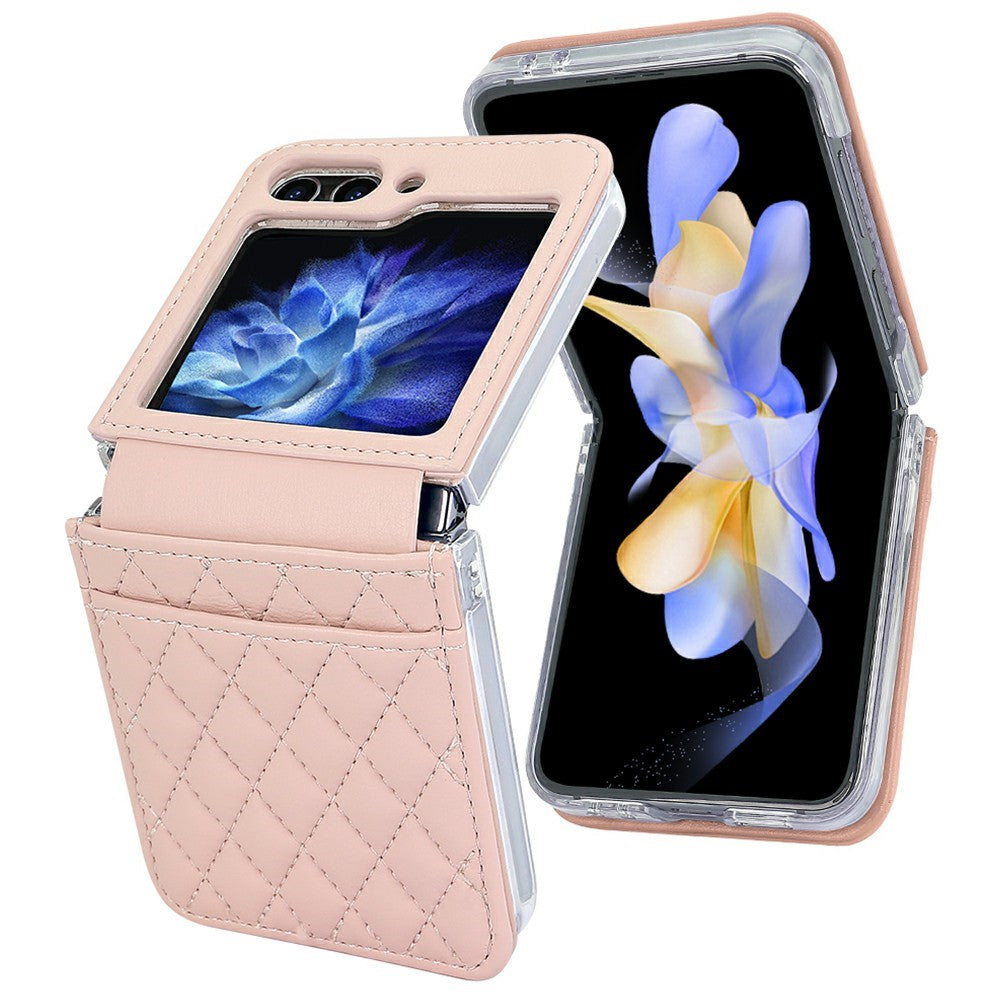 For Samsung Galaxy Z Flip7 FE 5G / Z Flip6 5G Case with Strap Card Slot PU+PC Phone Back Cover - Pink