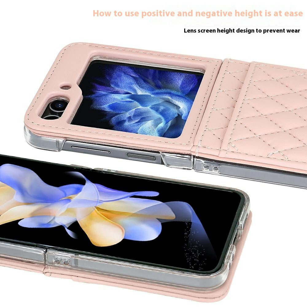 For Samsung Galaxy Z Flip7 FE 5G / Z Flip6 5G Case with Strap Card Slot PU+PC Phone Back Cover - Pink