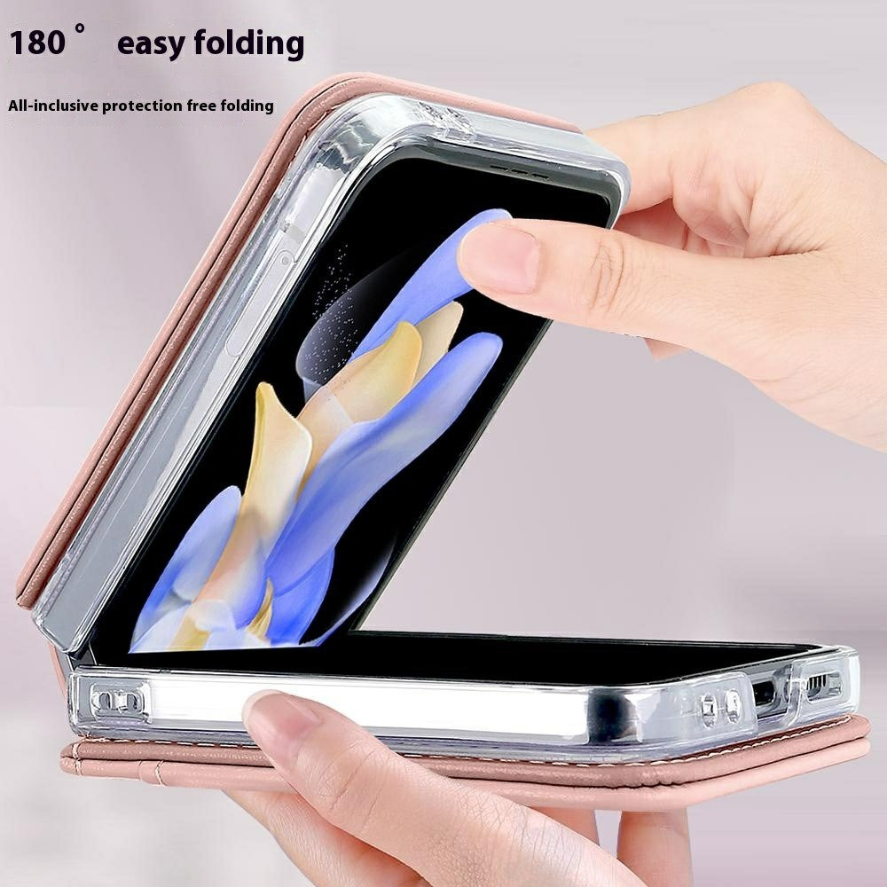 For Samsung Galaxy Z Flip7 FE 5G / Z Flip6 5G Case with Strap Card Slot PU+PC Phone Back Cover - Pink