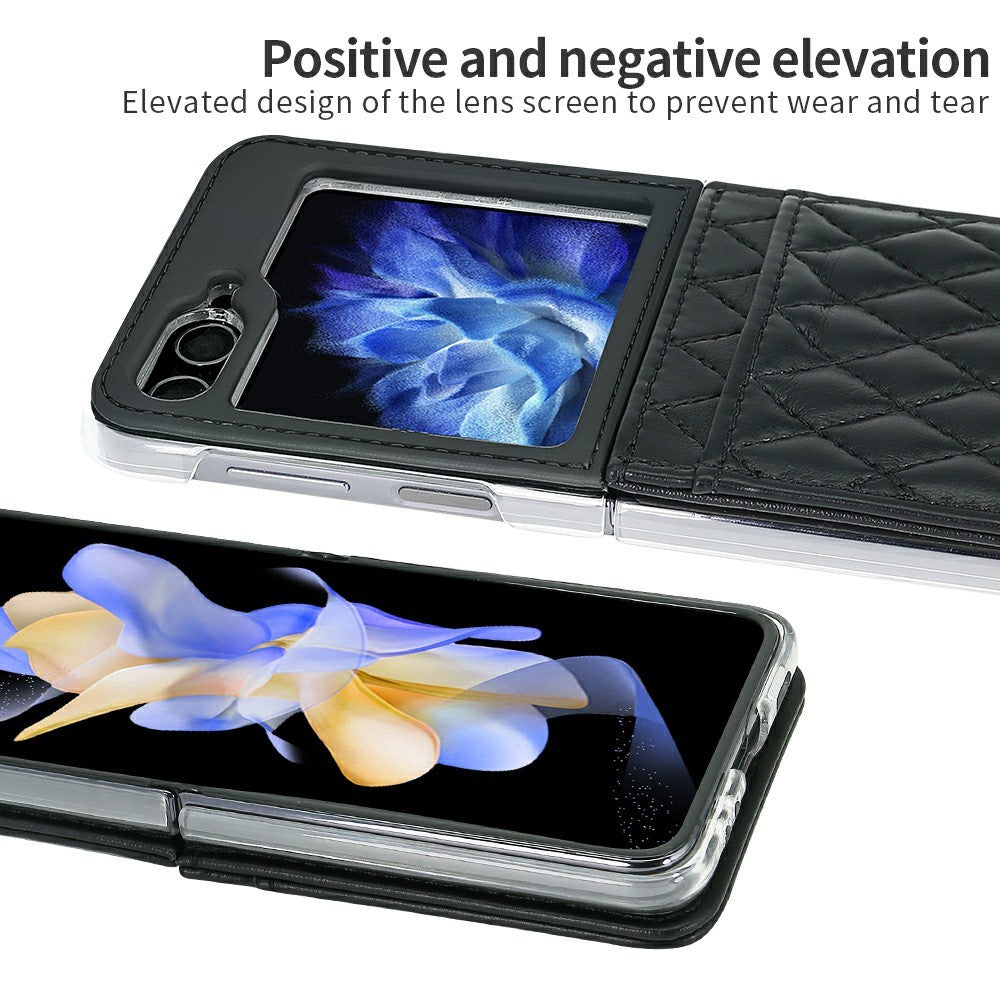 For Samsung Galaxy Z Flip7 FE 5G / Z Flip6 5G Case with Strap Card Slot PU+PC Phone Back Cover - Black