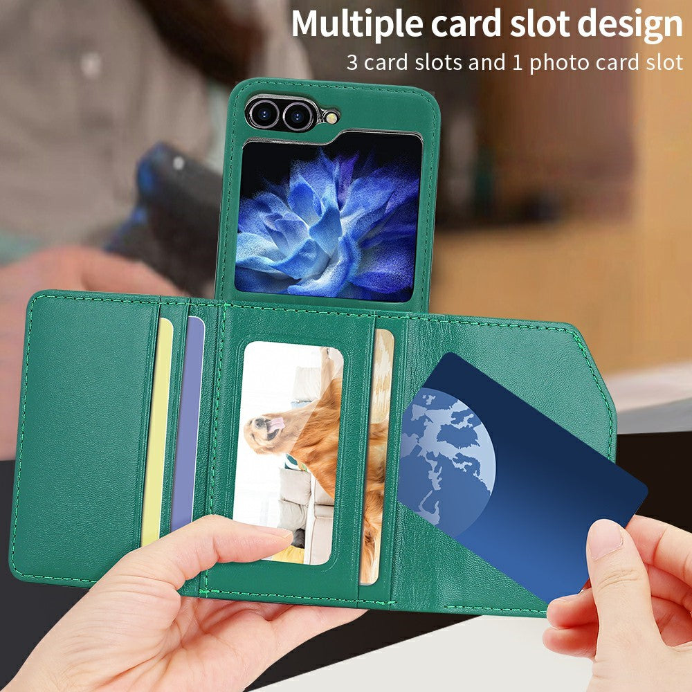 For Samsung Galaxy Z Flip7 FE 5G / Z Flip6 5G Case with Shoulder Strap PU+PC Wallet Phone Cover Built-In Back Screen Film - Green