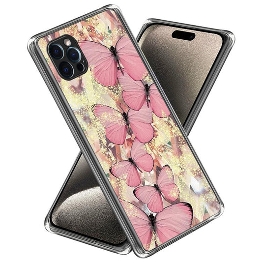 For iPhone 16 Pro Case Pattern Printed Shockproof TPU Phone Cover - Pink Butterflies