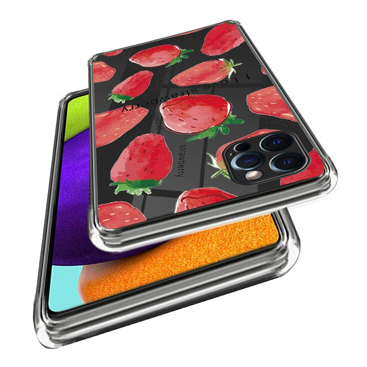 For iPhone 16 Pro Case Pattern Printed Shockproof TPU Phone Cover - Strawberry