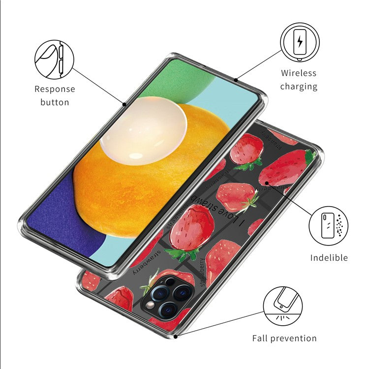 For iPhone 16 Pro Case Pattern Printed Shockproof TPU Phone Cover - Strawberry