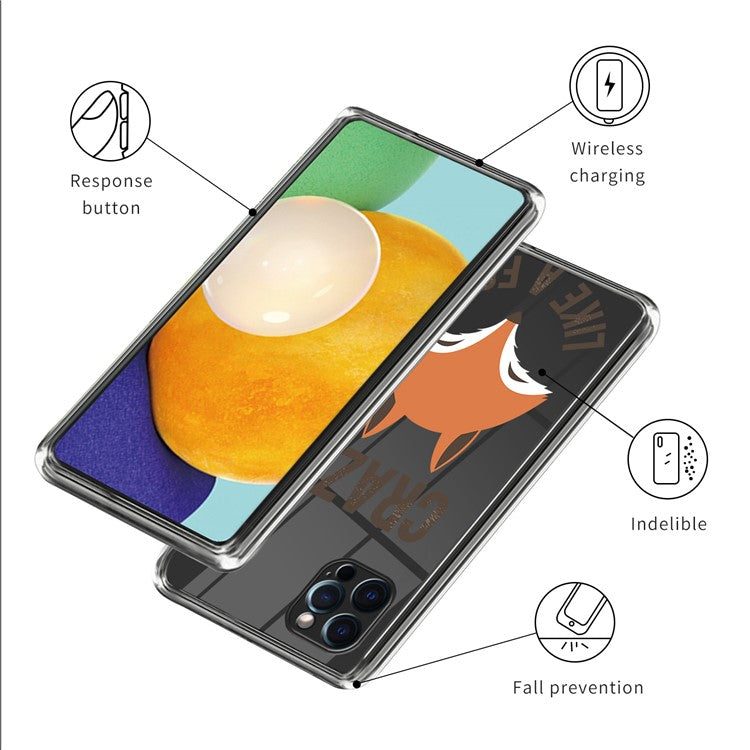 For iPhone 16 Pro Case Pattern Printed Shockproof TPU Phone Cover - Fox