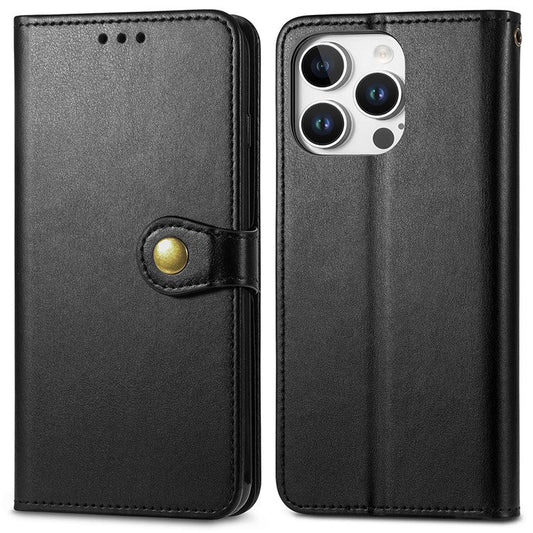 For iPhone 16 Pro Case Leather Phone Case Wallet Stand Cover with Wrist Strap - Black