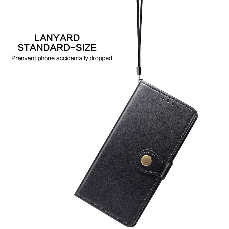 For iPhone 16 Pro Case Leather Phone Case Wallet Stand Cover with Wrist Strap - Black