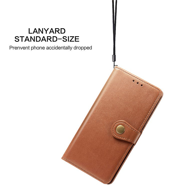 For iPhone 16 Pro Case Leather Phone Case Wallet Stand Cover with Wrist Strap - Brown
