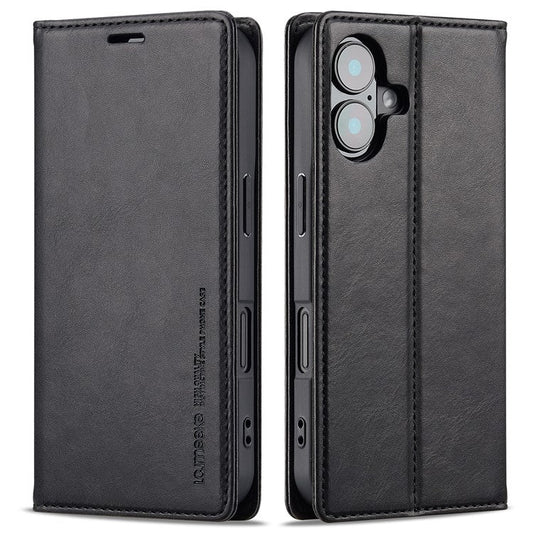 LC.IMEEKE For iPhone 16 Plus Leather Case RFID Blocking Card Slots Phone Cover - Black