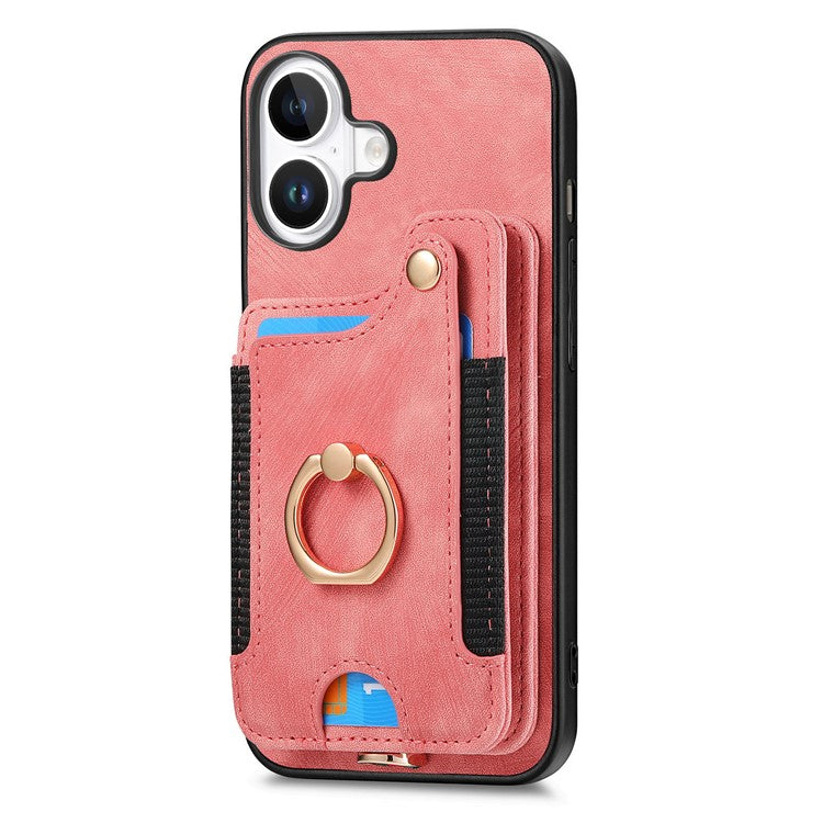 For iPhone 16 Plus Case RFID Blocking Handbag Leather+TPU Phone Cover Card Slots, Ring Holder - Pink