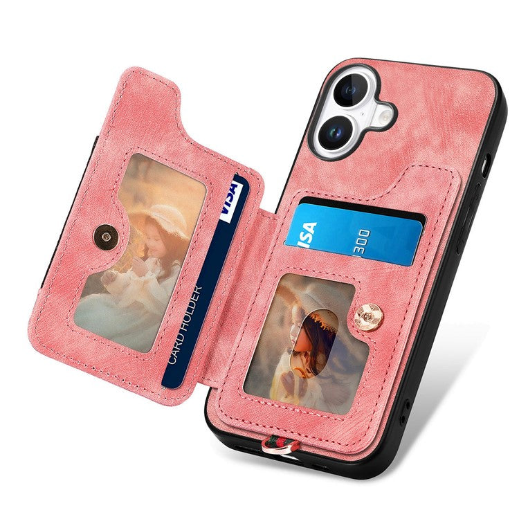 For iPhone 16 Plus Case RFID Blocking Handbag Leather+TPU Phone Cover Card Slots, Ring Holder - Pink