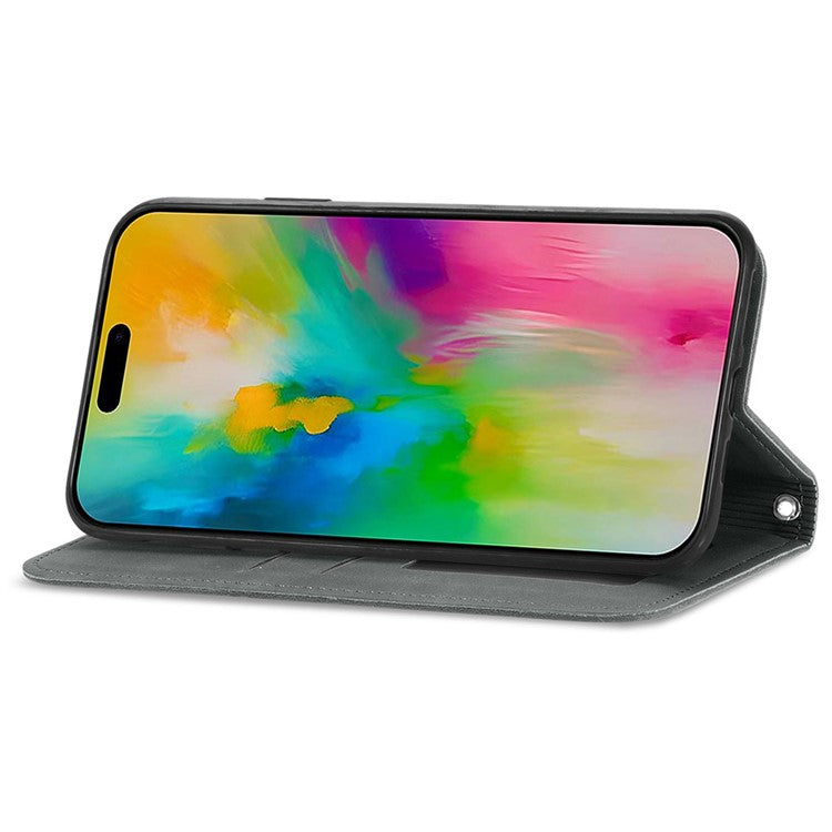 For iPhone 16 Case Skin Touch Feeling Leather Card Holder Phone Cover Magnetic Absorption - Grey