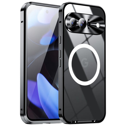 For Google Pixel 9 Case Compatible with MagSafe Metal Frame Matte Phone Cover - Black